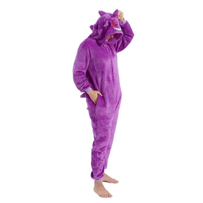 Gengar Pokemon Cosplay Clothes Adults Zipper Onesies Women Kigurumis Full Body Pajamas Christmas Sleepwear Flannel Costume Suit