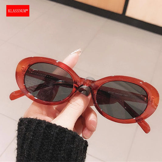 KLASSNUM Women's Sunglasses 2024 Vintage Oval Frame Sun Glasses Red Black White Color Shades Female Unisex Eyewear Wholesale