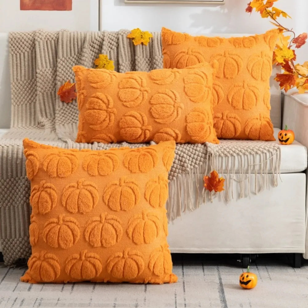 Pumpkin Pattern Throw Pillow Covers Square Fall Halloween Decorative Cushion Covers Washable Plush Pillow Case