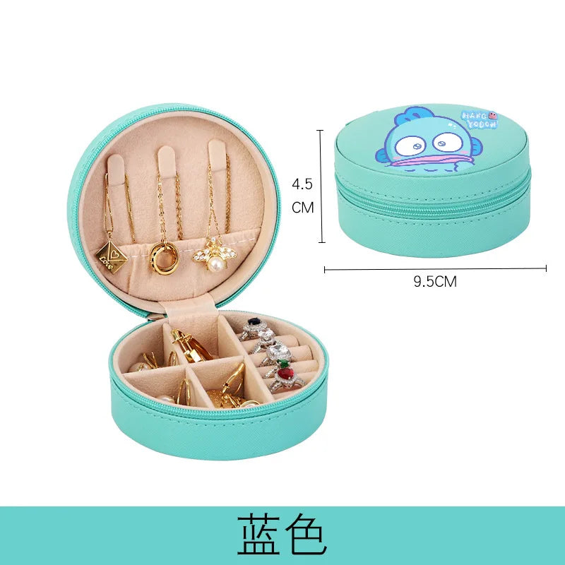 Sanrios Cinnamoroll Kuromi Mymelody round Jewelry Storage Box PU Leather Earrings Necklace Ring Jewelry Organizer Container Gift