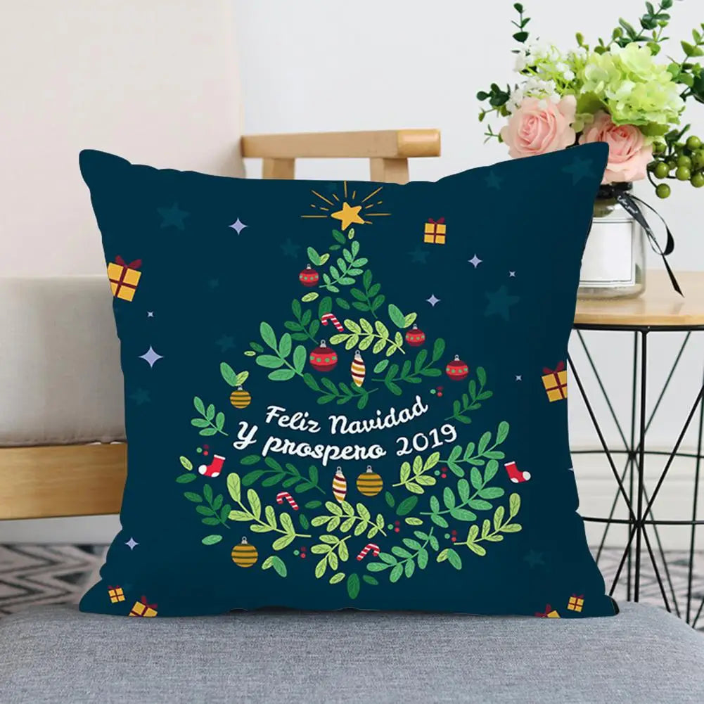 Useful Christmas Pillow Cover Smooth Christmas Pillowcase Breathable Christmas Sofa Chairs Pillow Cover  Skin-friendly