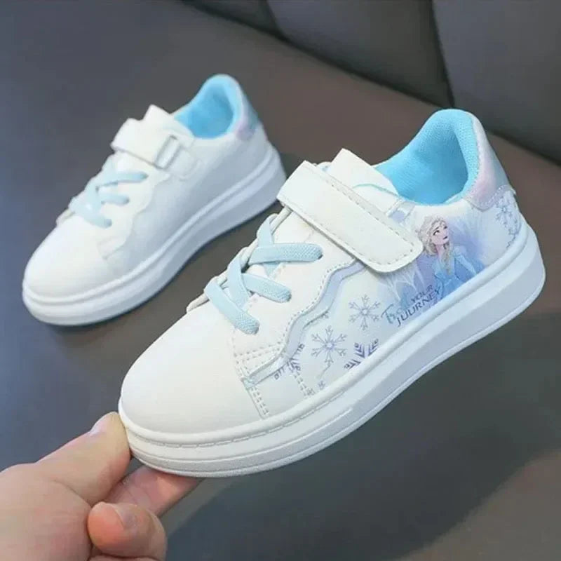 Children's Disney Casual Board Shoes Fashion Leather Kids Flat Sneakers Princess Elsa Four Seasons Sports Running Shoes