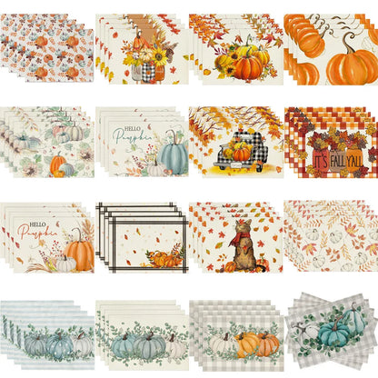 4PCS Thanksgiving Day Table Placemats 30*45cm Linen Autumn Pumpkin Maple Leaf Printed Dining Table Mat Festive Table Decoration