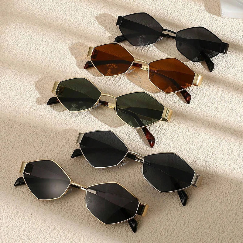 Metal Small Frame Polygonal Women's Sunglasses Fashion Punk Rhombus Sun Glasses For Women Trendy 2024 Vintage Diamond Eyewear