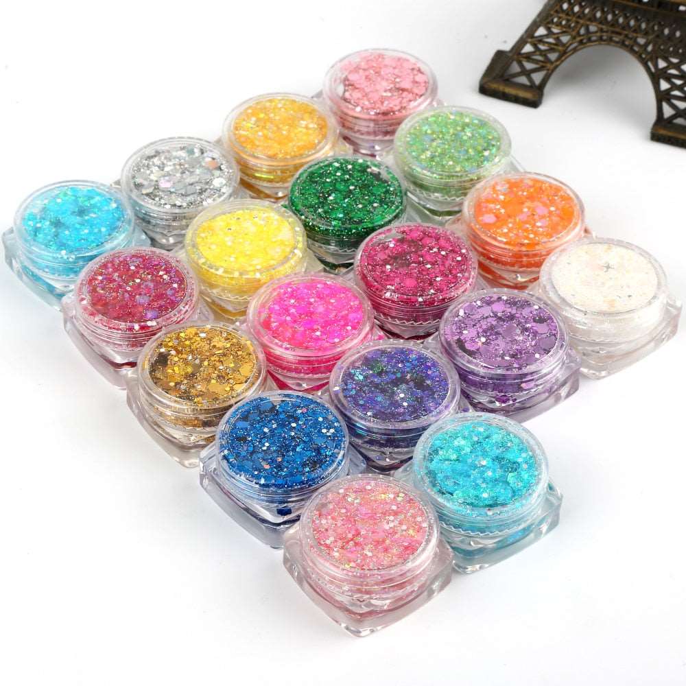 18 Colors Glitter Eyeshadow Makeup Nail Art Mermaid Sequin Shimmer Diamond Eye Shiny Skin Highlighter Face Body Glitter Cosmetic