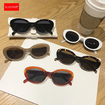 KLASSNUM Women's Sunglasses 2024 Vintage Oval Frame Sun Glasses Red Black White Color Shades Female Unisex Eyewear Wholesale