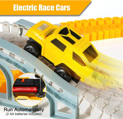 260 PCS Construction Race Tracks for Kids Toys, 2 Electric Cars, 4 Construction Cars, 1 Map & Flexible DIY Track Set for 3+ kids