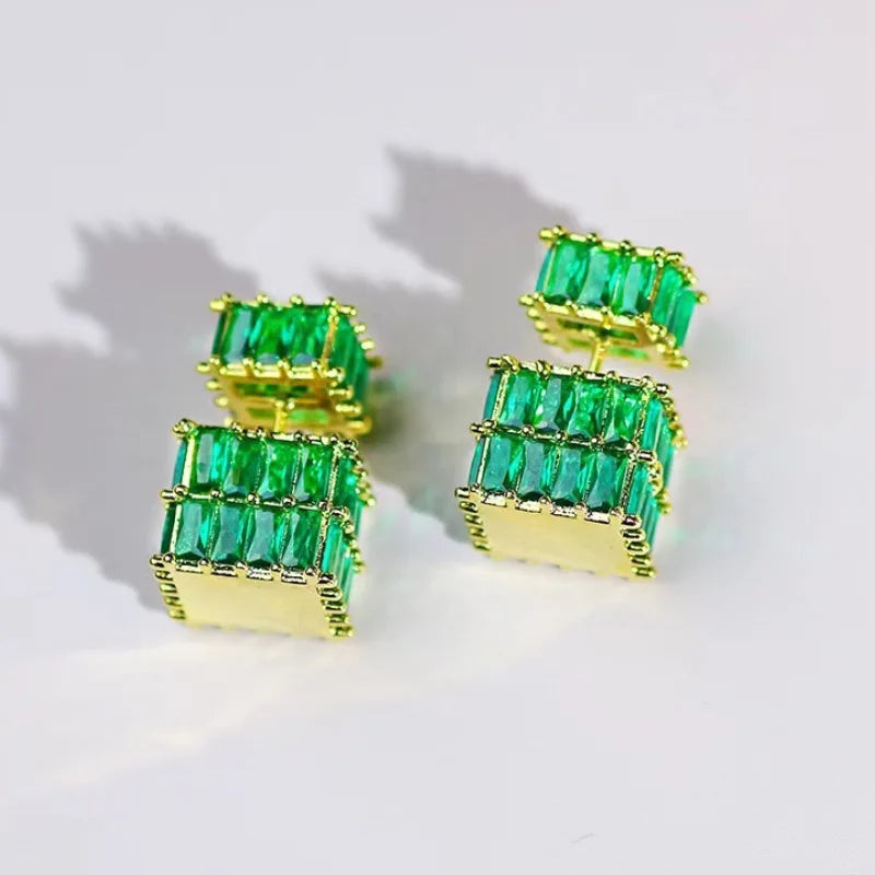 High Quality Earrings Sparkling Zircon Jewelry, women's Square Golden Earrings women's Luxury Jewelry Cute Girls Christmas Gifts