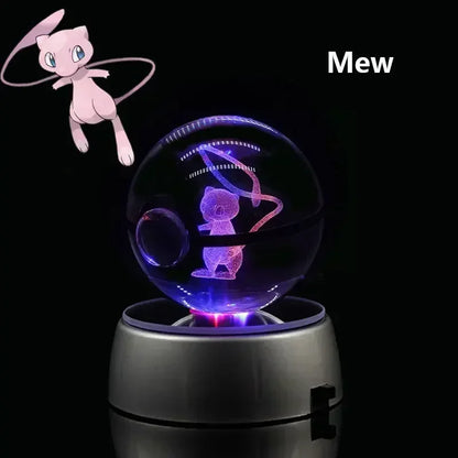 Pokemon 3D Crystal Ball Pikachu Figure Pokeball Engraving Crystal Charizard Model with Led Light Base Toys Anime Christmas Gift