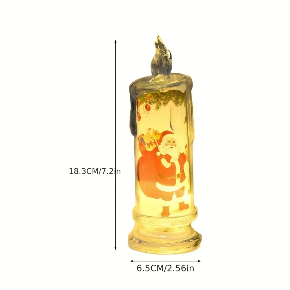 Electronic Candle Christmas Decoration Transparent Built-in Printed LED Simulation Flameless Candle Ambient Lighting Xmas Gift