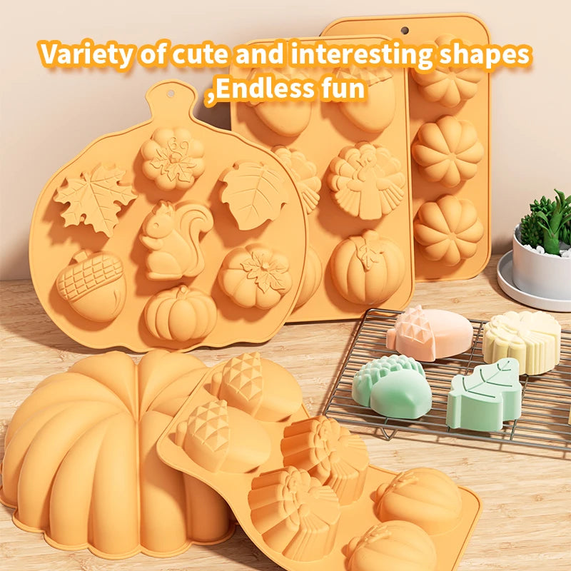 Pumpkin Leaf Silicone Molds Thanksgiving Fall Theme Ice Cream Molds for Making Soap Muffins Chocolates Squirrels Cake Decoration