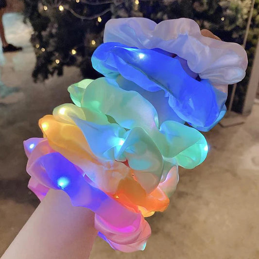 Colorful LED Hair Scrunchies Light Up Hair Bands Elastic LED Light Women Girls Hair Ties for Halloween Christmas Glow Part