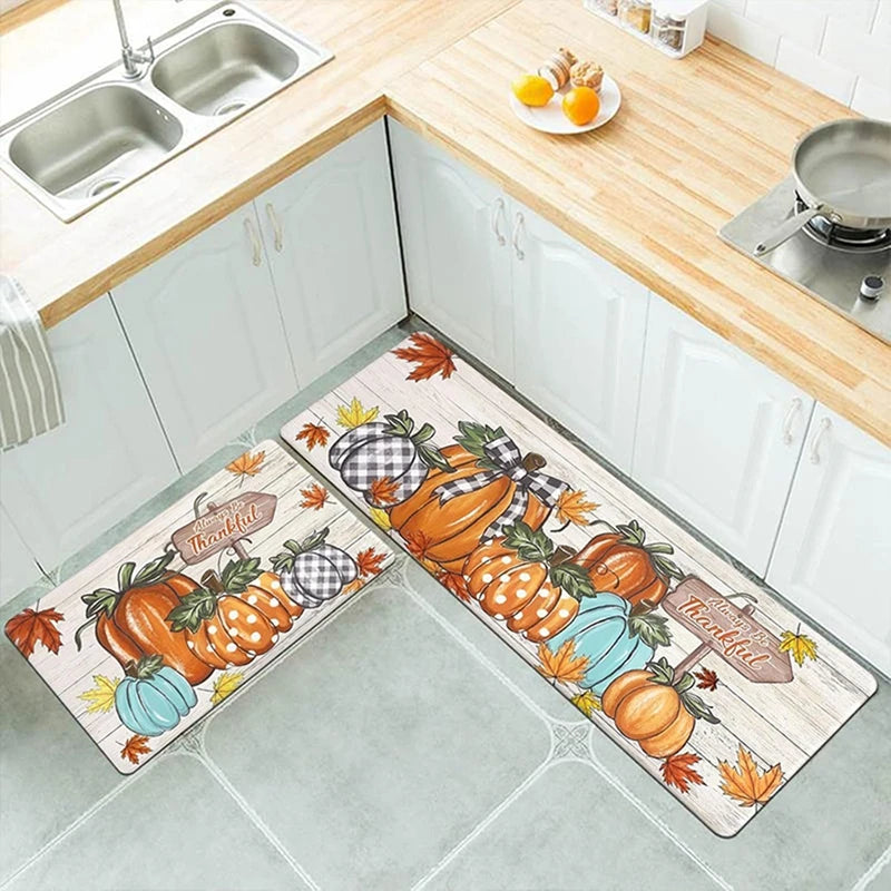 Pumpkin Kitchen Mat Balcony Hallway Non-slip Floor Mat Living Room Decor Rug Bathroom Floormat Fall Thanksgiving Home Decor