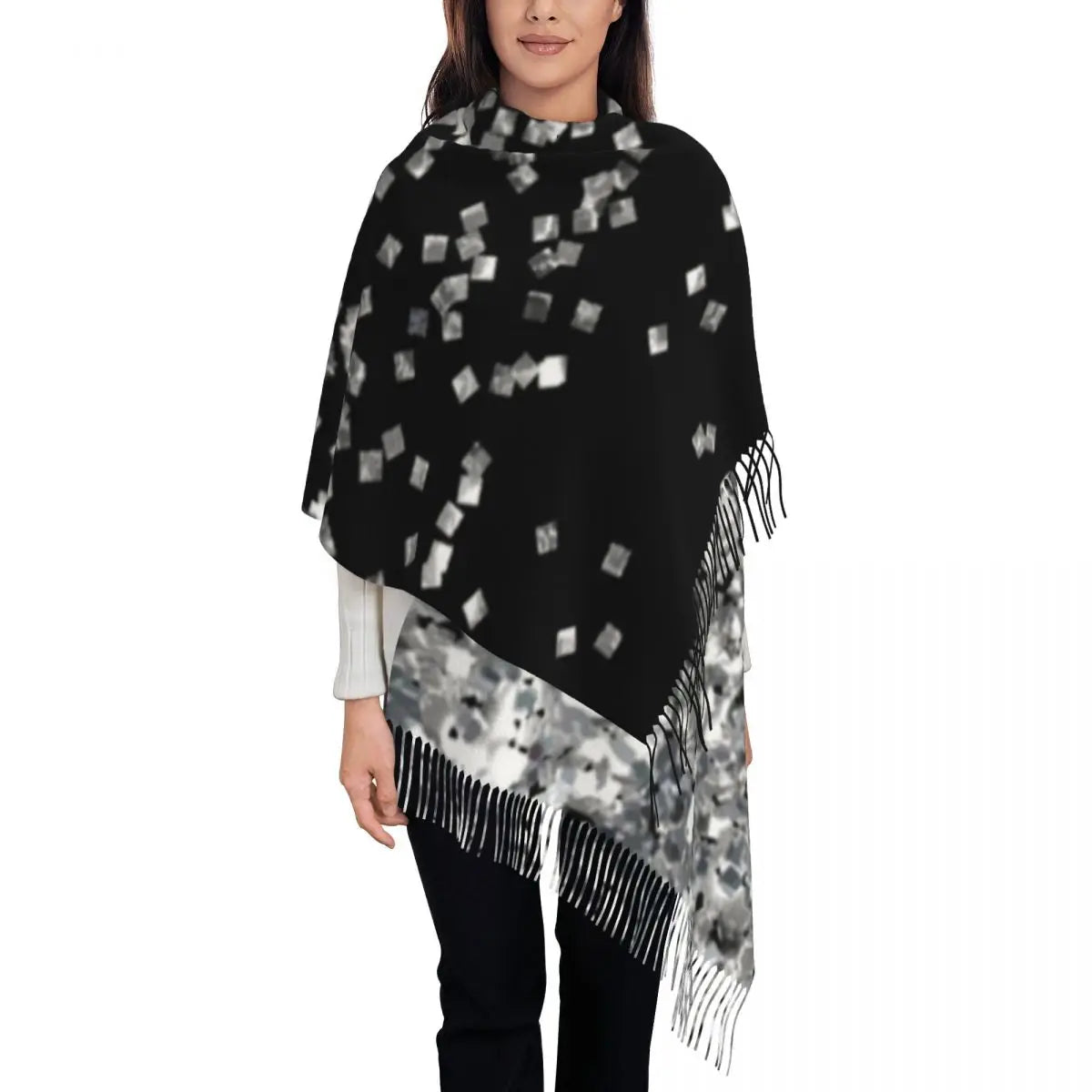 Silver Gray Glitter (Faux Glitter) Scarf Tassel Scarves Women Soft Warm Shawls and Wraps Large Fall Winter Shawl Wrap