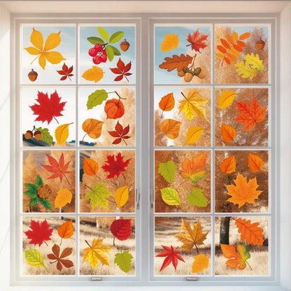 Thanksgiving Fall Leaves Window Clings Windows Doors Decorated With Maple Leaves Thanksgiving Glass Stickers Autumn Decoration