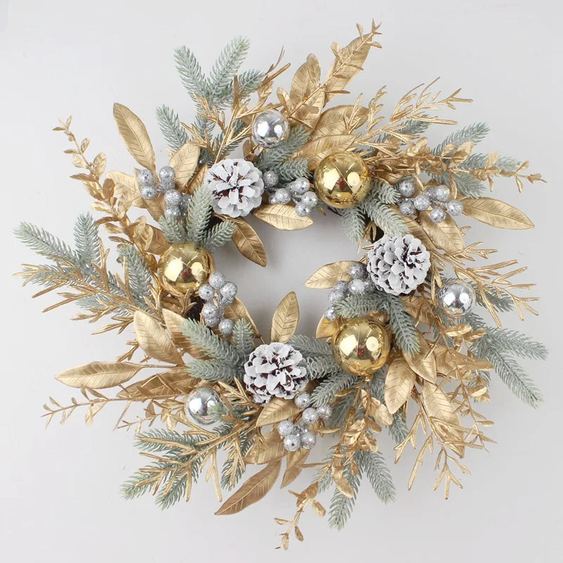 Artificial Christmas Wreath Branch Rattan Golden Garland For Front Door Hanging Wall Indoors Outdoors Christmas Ornament Decor