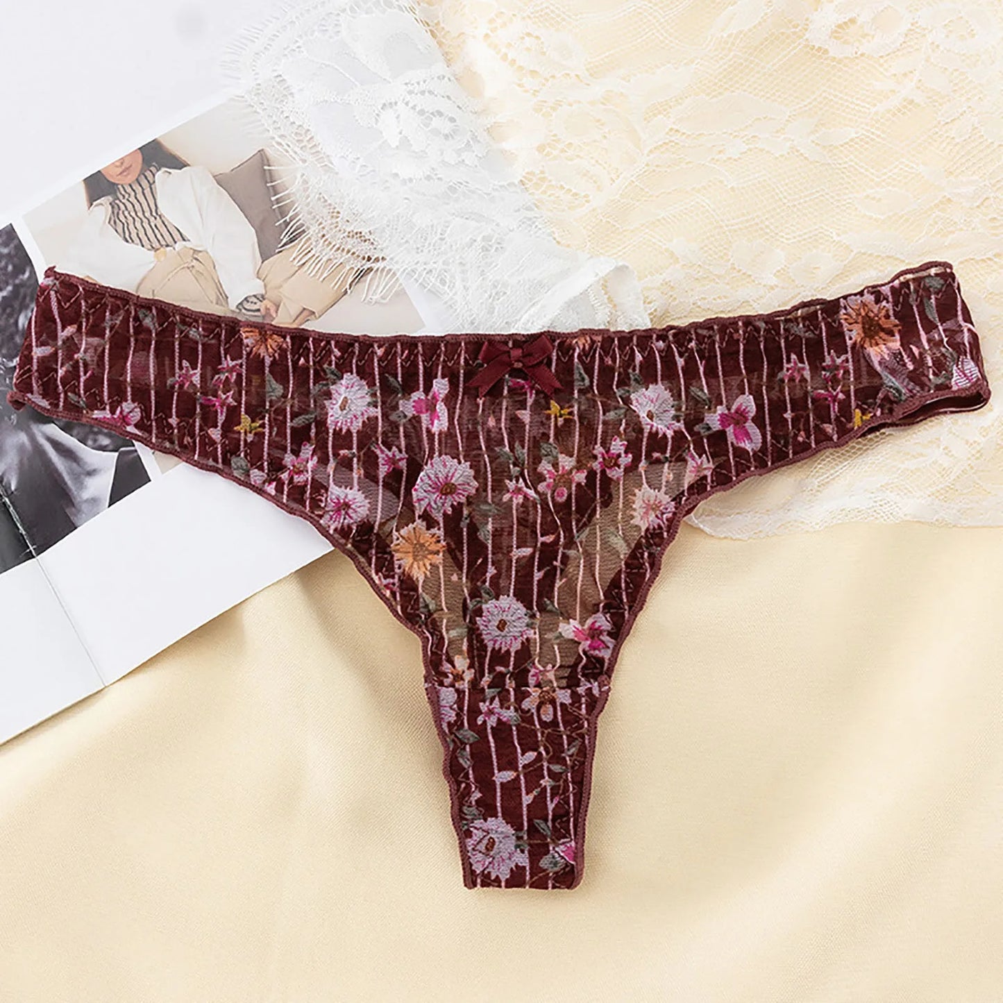 Underwear For Women Cotton Lace Printed Thong Transparent Sexy Low Waist Women Skin Breathable Briefs Underpants Ropa De Mujer