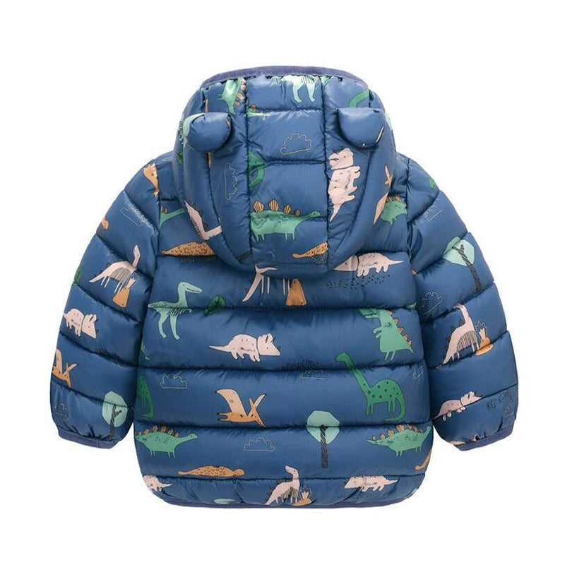 Kids Boy Lightweight Down Jacket Girl Baby Cartoon Dinosaur Outerwear Hooded Coat Autumn Winter Clothes Christmas Birthday Gifts