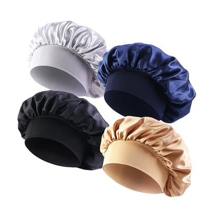 4pcs/lot Women Satin Solid Bonnet Hair Care Night Sleep shower Caps Adjust Head Cover For Curly Springy Hair Styling Accessories