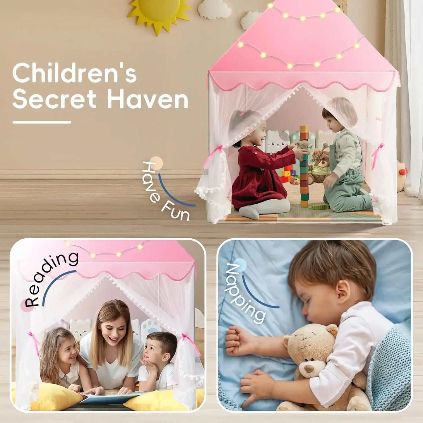 Kids Tent Pink Blue Kid Play House Children Indoor Outdoor Toy House Portable Princess House Children Tent  Christmas Girl Gifts