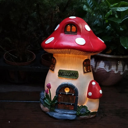 Mushroom House Solar Lamp Resin Craft Gardening Garden Miniature Fairy Landscape House Decoration Ornament