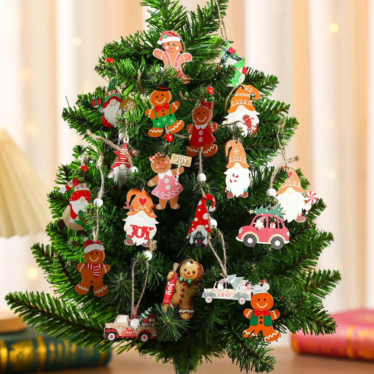 2024 Christmas Wooden Pendants Gingerbread Man Gnomes Xmas Tree Hanging Ornament Noel Navidad Decorations for Home New Year Gift