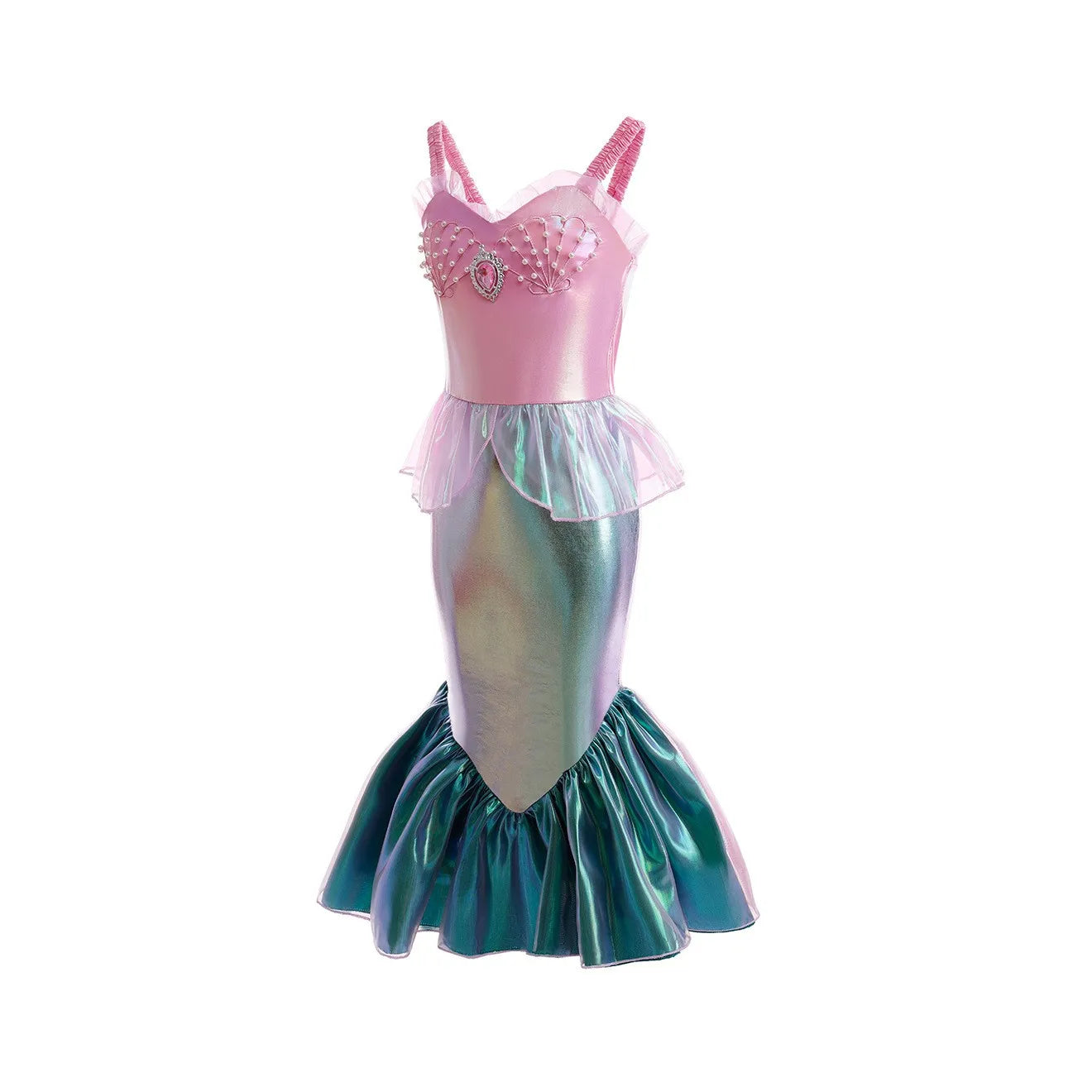 Disney Halloween Festival Mermaid Ariel Cosplay Dress for Girl Christmas Carnival Pink Pearl Inlay Clothing Ball Gown Dress Suit