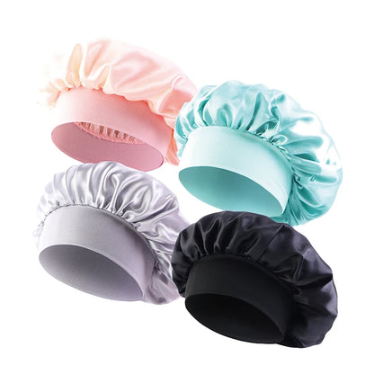 4pcs/lot Women Satin Solid Bonnet Hair Care Night Sleep shower Caps Adjust Head Cover For Curly Springy Hair Styling Accessories