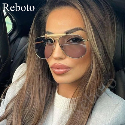 Fashion Pilot Women's Sunglasses 2024 Luxury Designer Oversized Metal Frame Square Shades Glasses For Woman Trend Retro UV400