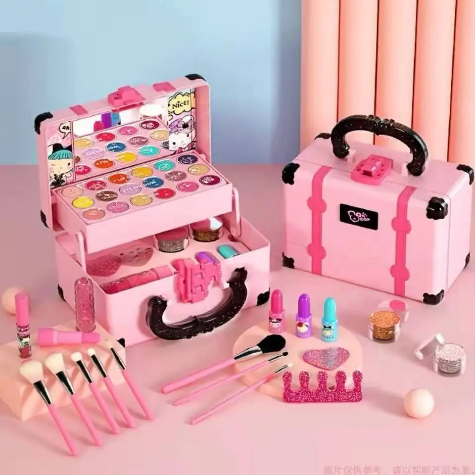 Kids Makeup Box Suitcase Girls Toys Cosmetics Set Simulation Make Up Kit Lipstick Eye Shadow Safety Nontoxic Girls Birthday Gift