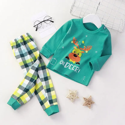 Baby Boys Girls Christmas Warm Pajamas Kids Xmas Cartoon Long Sleeve Pyjamas Children's Autumn Winter Sleepwear Clothing Sets