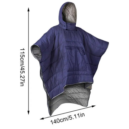 Wearable Blanket Adult Waterproof Hooded Blanket Cloak Lightweight Camp Sleeping Bag Windproof Cape With Storage Bag For Hiking