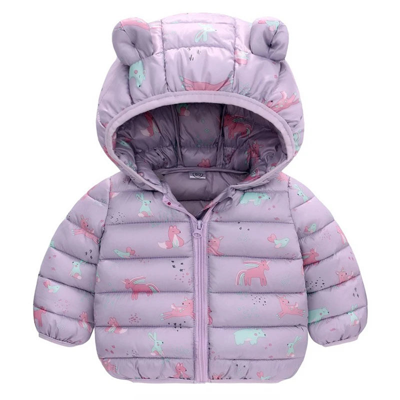 Kids Boy Lightweight Down Jacket Girl Baby Cartoon Dinosaur Outerwear Hooded Coat Autumn Winter Clothes Christmas Birthday Gifts