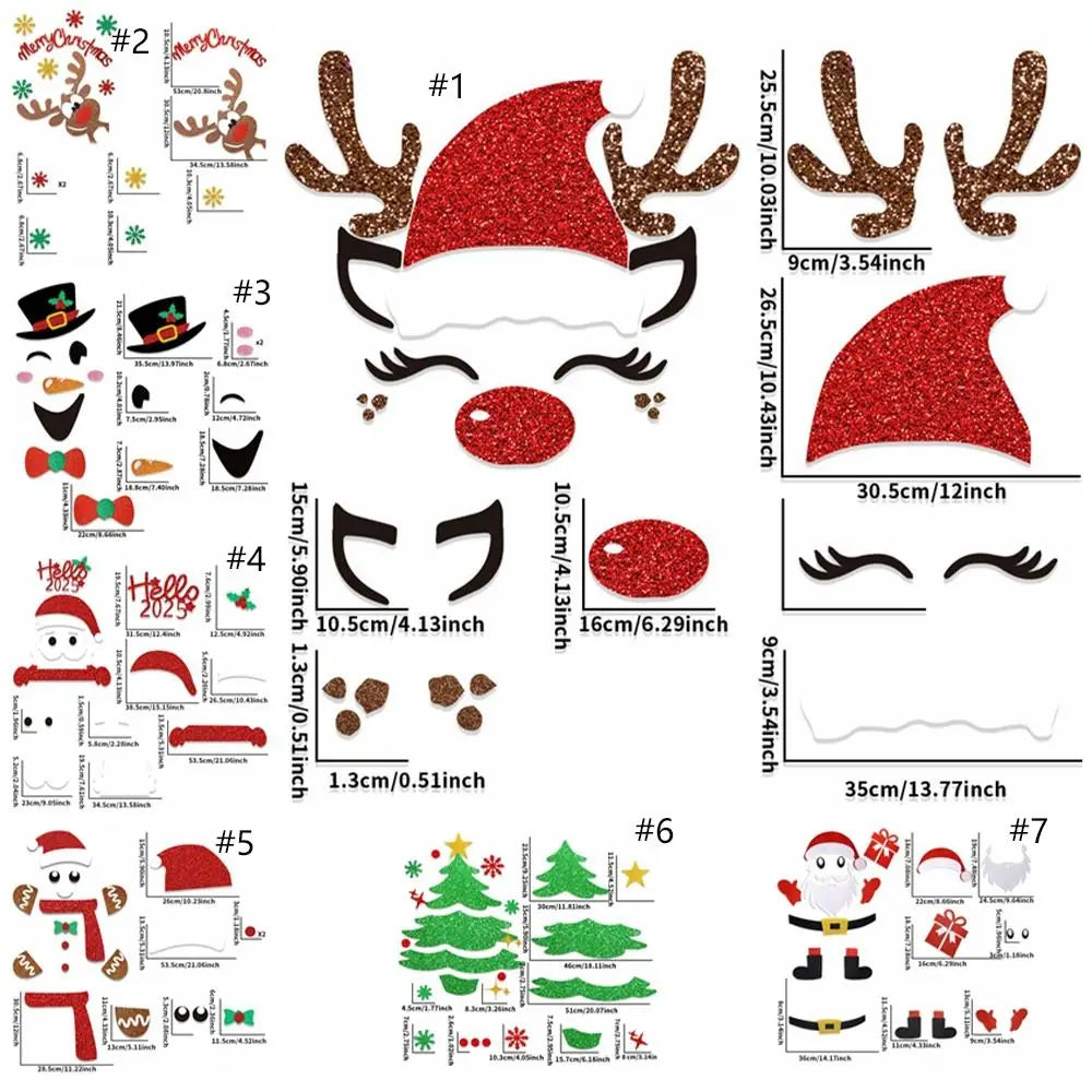 2 Set Cartoon Christmas Felt Door Sticker Funny Elk Christmas Tree Snowman Santa Claus Window Sticker Exquisite