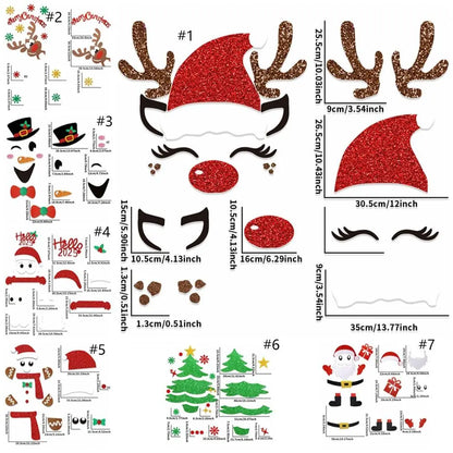 2 Set Cartoon Christmas Felt Door Sticker Funny Elk Christmas Tree Snowman Santa Claus Window Sticker Exquisite