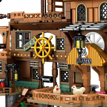 Pirate Ship Model Set Pirate's Wharf Supply Center Building Brick Toy, for Boys and Girl Ages 8 Years and up,DIY Toys,573 Pieces