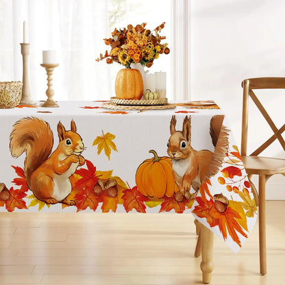 Fall Squirrel Rectangle Tablecloth Party Decor Autumn Maple Leaf Pumpkin Table Cloth Dining Table Decor Thanksgiving Decorations