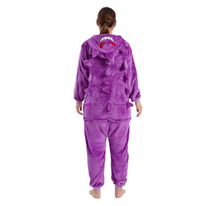 Gengar Pokemon Cosplay Clothes Adults Zipper Onesies Women Kigurumis Full Body Pajamas Christmas Sleepwear Flannel Costume Suit