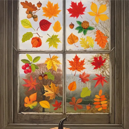 Thanksgiving Fall Leaves Window Clings Windows Doors Decorated With Maple Leaves Thanksgiving Glass Stickers Autumn Decoration