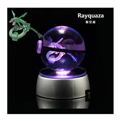 Pokemon 3D Crystal Ball Pikachu Figure Pokeball Engraving Crystal Charizard Model with Led Light Base Toys Anime Christmas Gift