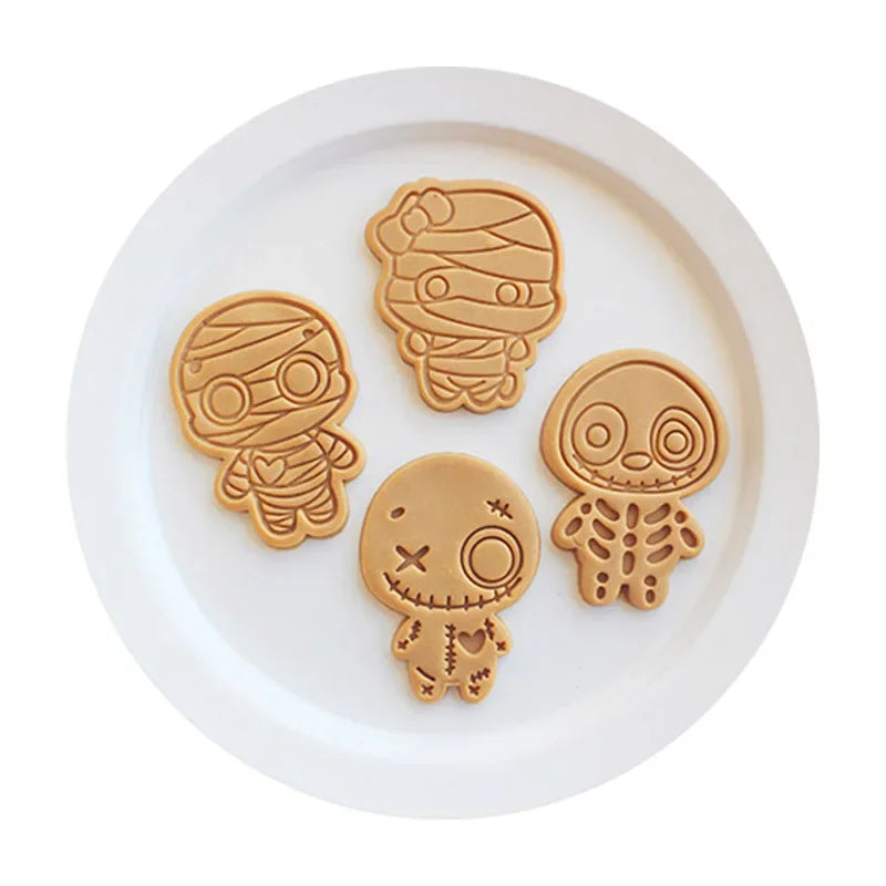 Halloween Skull Cookie Cutters PLA Cartoon Pressable Gingerbread Man Biscuit Stamp Chocolate Mold Cake Decorating Tools