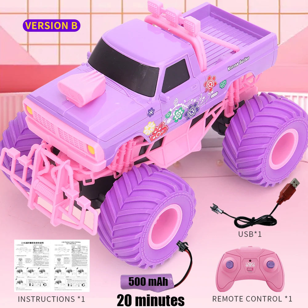 Pink RC Car Off-Road Big Wheel Electric Drive High Speed Purple 2.4G Remote Control Car Girls Trucks Toys for Children Christmas