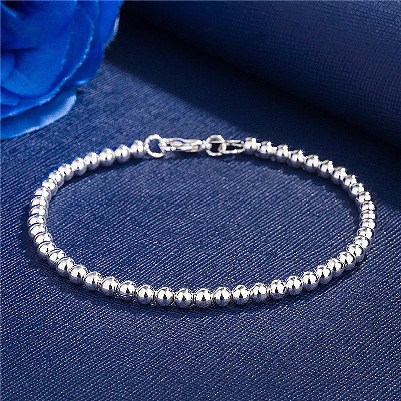 925 sterling silver Classic 4MM round beads chain Bracelets for women Fashion Party Wedding Accessories Jewelry Christmas Gifts