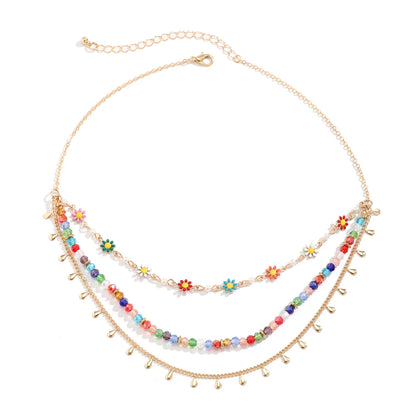 Salircon Boho Spray Painted Flower Chain Clavicle Necklace Trend Aesthetics Acrylic Bead Sshort Necklace Women's Beach Jewelry