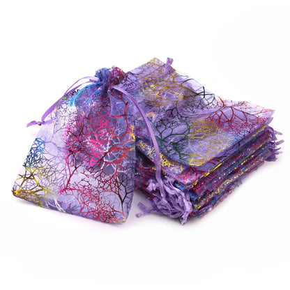 50pcs/Lot Drawable Colorful Tree Organza Packaging Bags 7x9cm 9x12cm 10x15cm 13x18cm Wedding Christmas Gift Jewelry Pouches