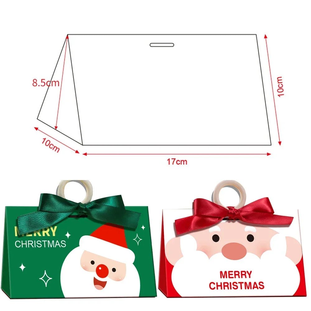 Christmas Candy Gift Box with Wooden Handle Kraft Paper Santa Cookie Snack Packaging Bags 2025 Xmas Party Home Decor New Year