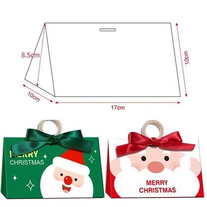 Christmas Candy Gift Box with Wooden Handle Kraft Paper Santa Cookie Snack Packaging Bags 2025 Xmas Party Home Decor New Year