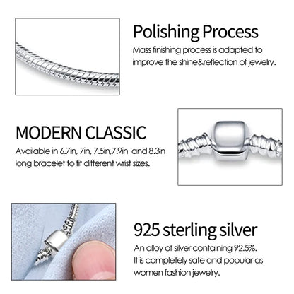 New in 925 Sterling Silver Snake Chain Charm Bracelet Fits Original Brand Pendant Charm Bead For Women Heart Bracelets Jewelry