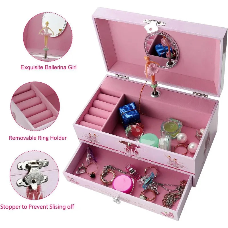 6-inch Dance and Ballet Music Box Drawer Jewelry Storage Box Children's Birthday and Christmas Gifts Gift for Wife Daughter