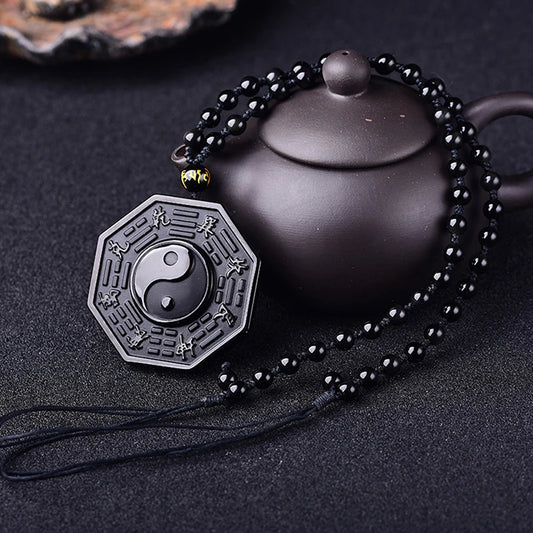 New Obsidian Yin Yang Necklace Pendant Chinese Taiji-Bagua Men's Jewelry Women's Jewelry High Quality Gossip Pendant For Unisex